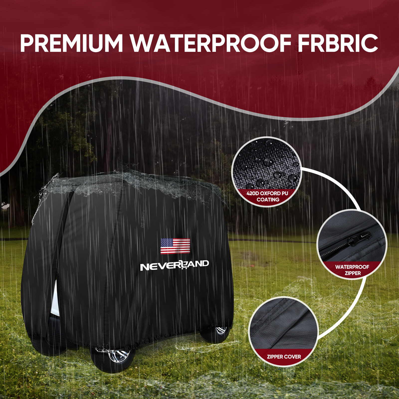NEVERLAND Golf Cart Cover Rain Protect 4 Passenger 210D for Yamaha EZGO Club Car