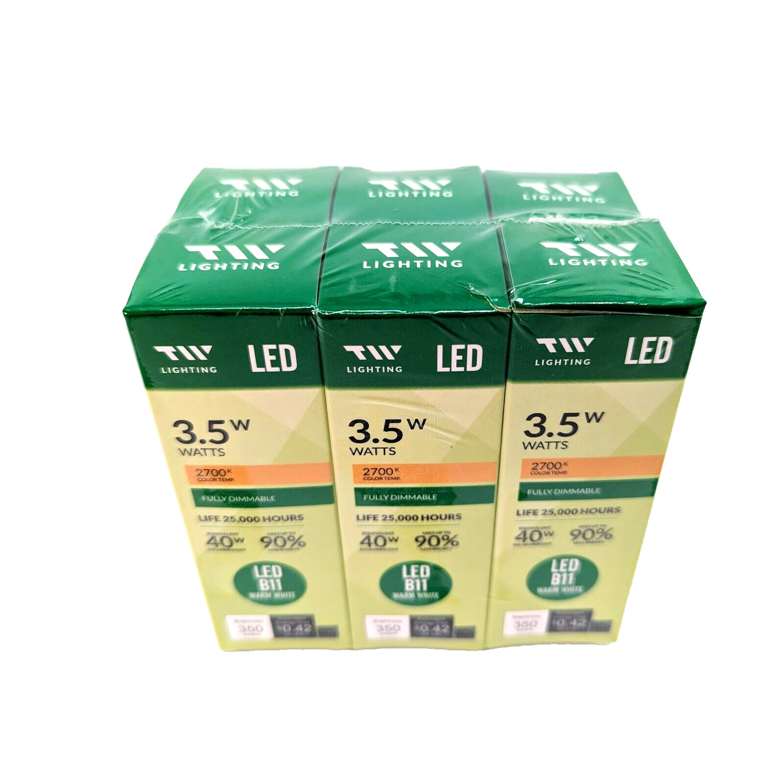 6-Pack LED E12 Candelabra Base Dimmable Bulbs, Clear Torpedo B11 Warm White