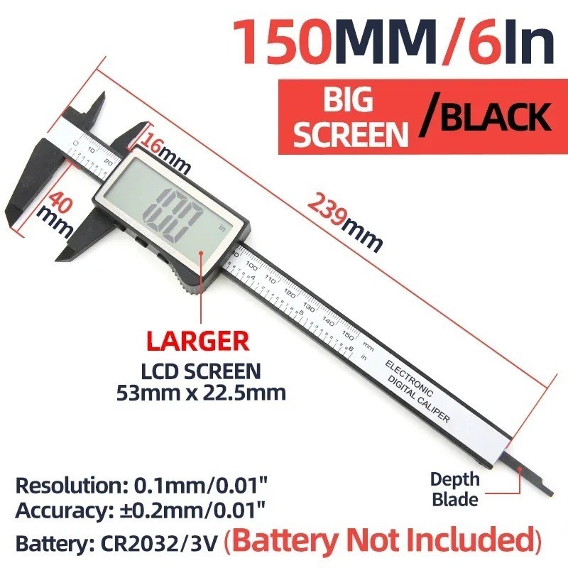 6" 150mm Carbin Fiber Electronic Digital Vernier Caliper Micrometer Guage LCD