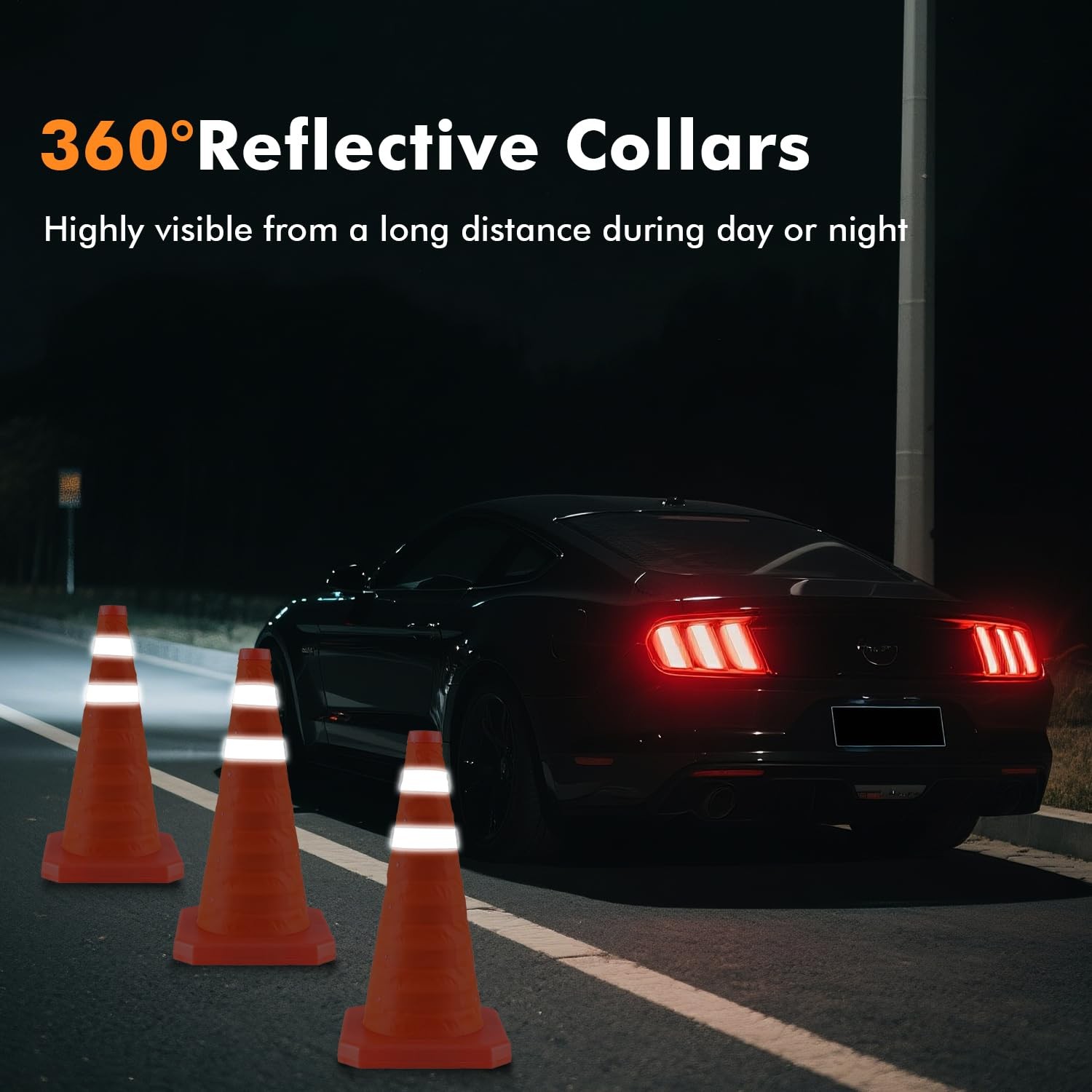 18''/28'' Multipurpose Collapsible Traffic Safety Cones with Reflective Strip