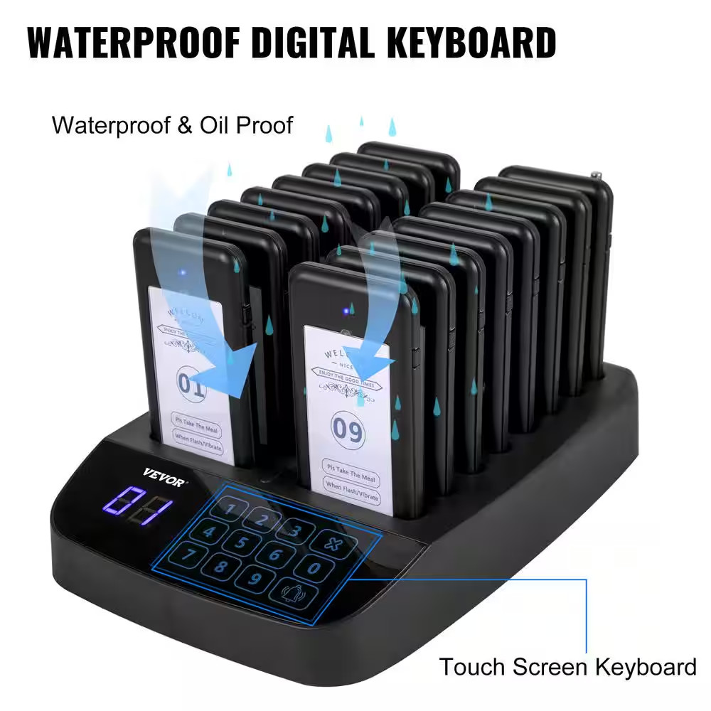 F101 Wireless Calling System 16 Pagers Touch Keyboard Restaurant Pager System wi