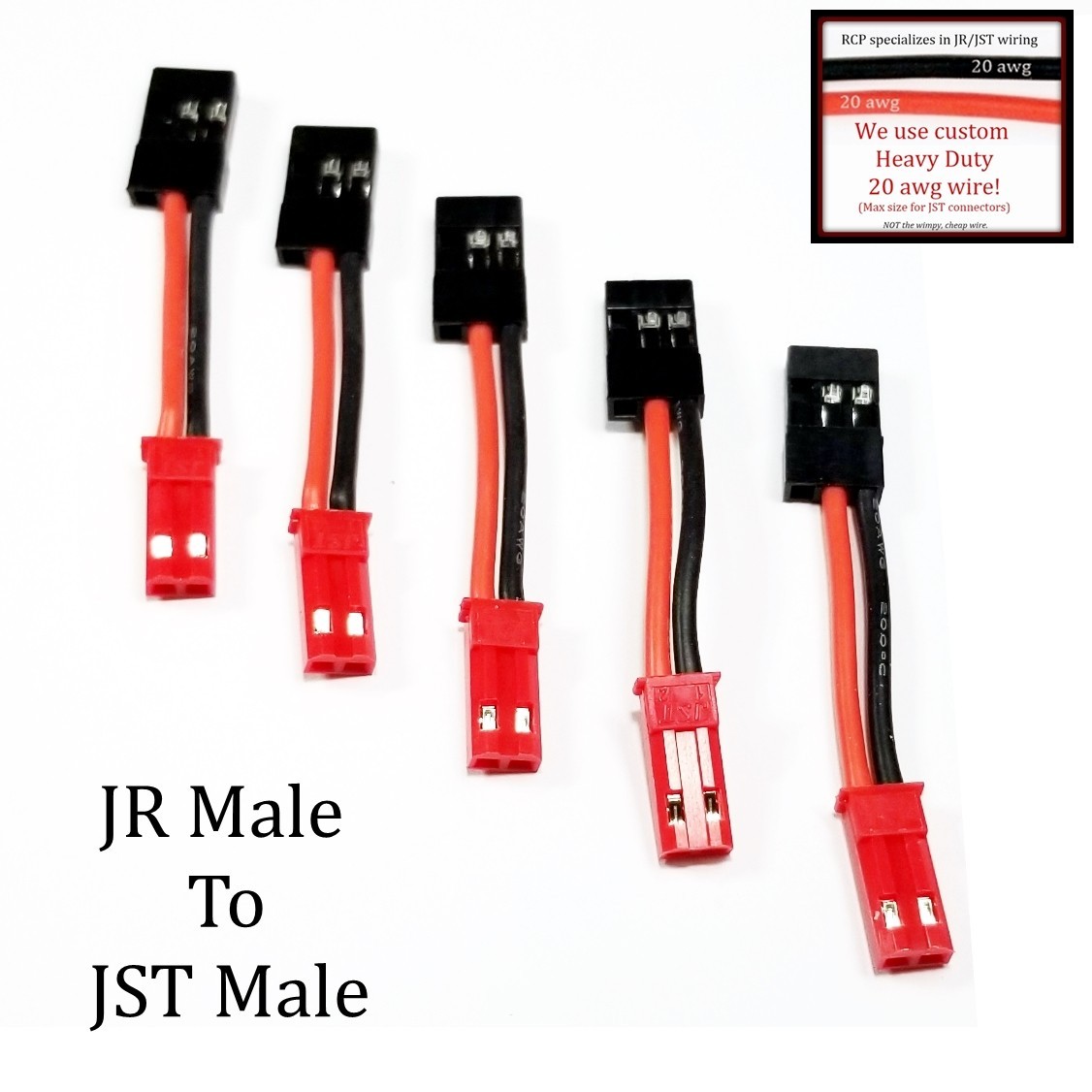 RCP-JRJST 20 awg Wire JST Male To JR Male Choose Length