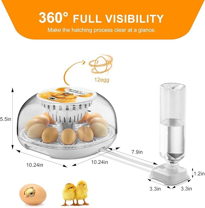 12 Egg Incubator for Hatching Eggs with Automatic Egg Turning Temperature
