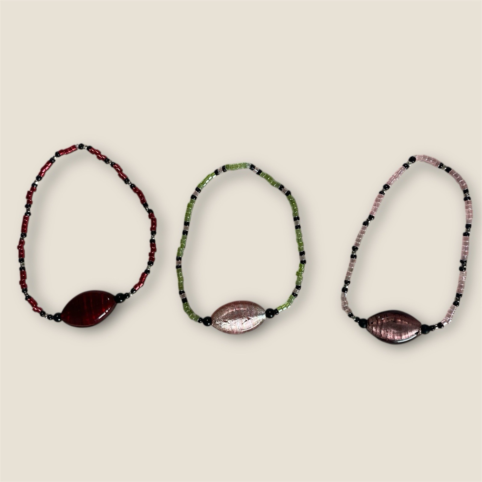 Handmade Multicolored Beaded Seed Bead Bracelet Set Of 3