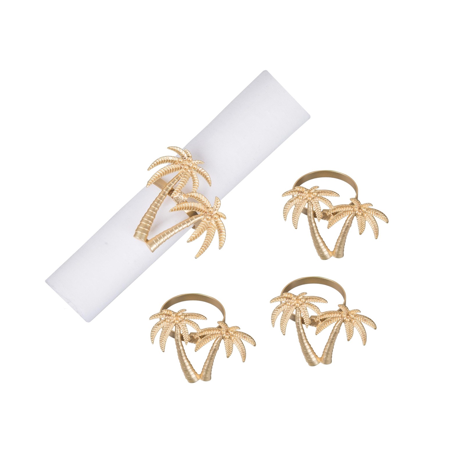 C&F Home Golden Twin Palm Tree Napkin Rings Set of 4 Coastal Tropical Decor