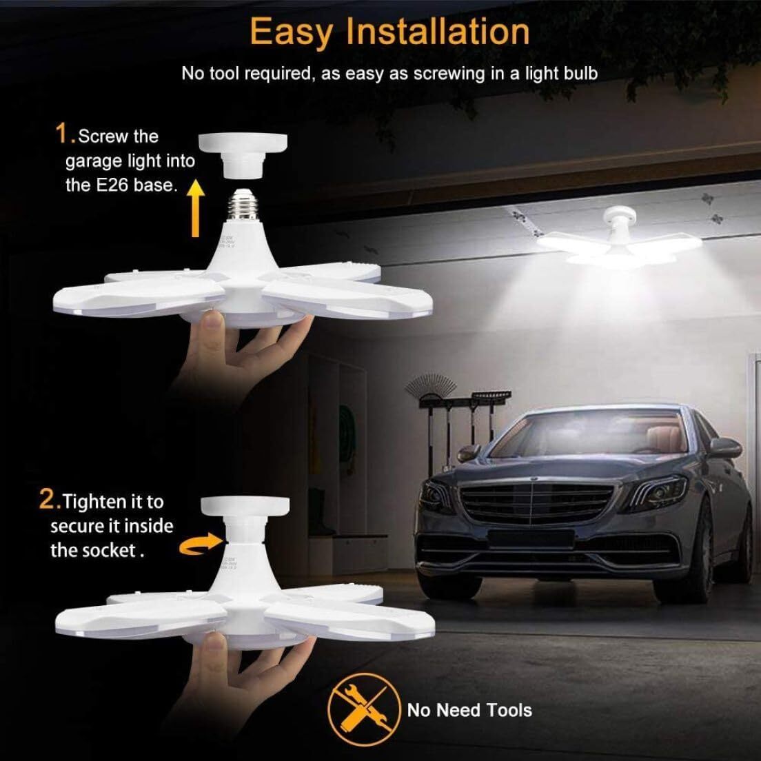 E27 LED Garage Light Bulb 28W Deformable Ceiling Fixture Lights Workshop Lamp