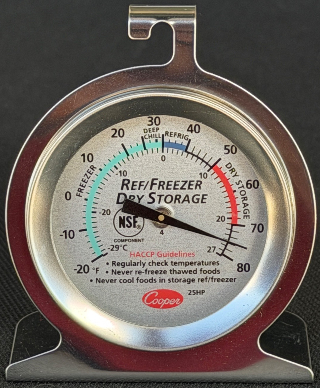 Cooper (-20F) to (+80F) Thermometer for Refrigerator/Freezer/Dry Storage MINT