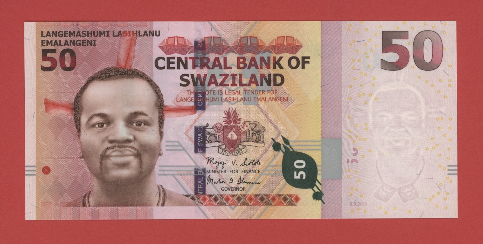 SWAZILAND  50  EMALANGENI  2010   LOW # 0000664  PICK # 38  UNC.