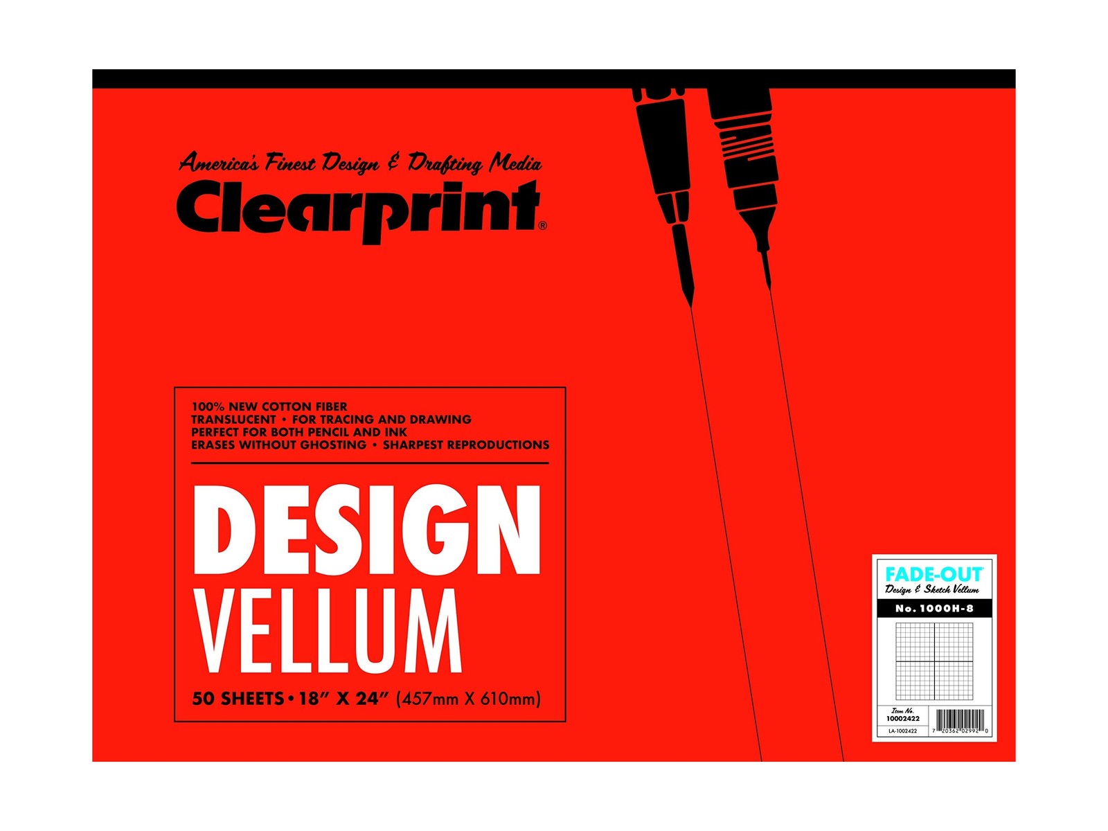 Clearprint 18" x 24" 1000H Design Vellum Pad with Printed Fade-Out 8x8 Grid, ...