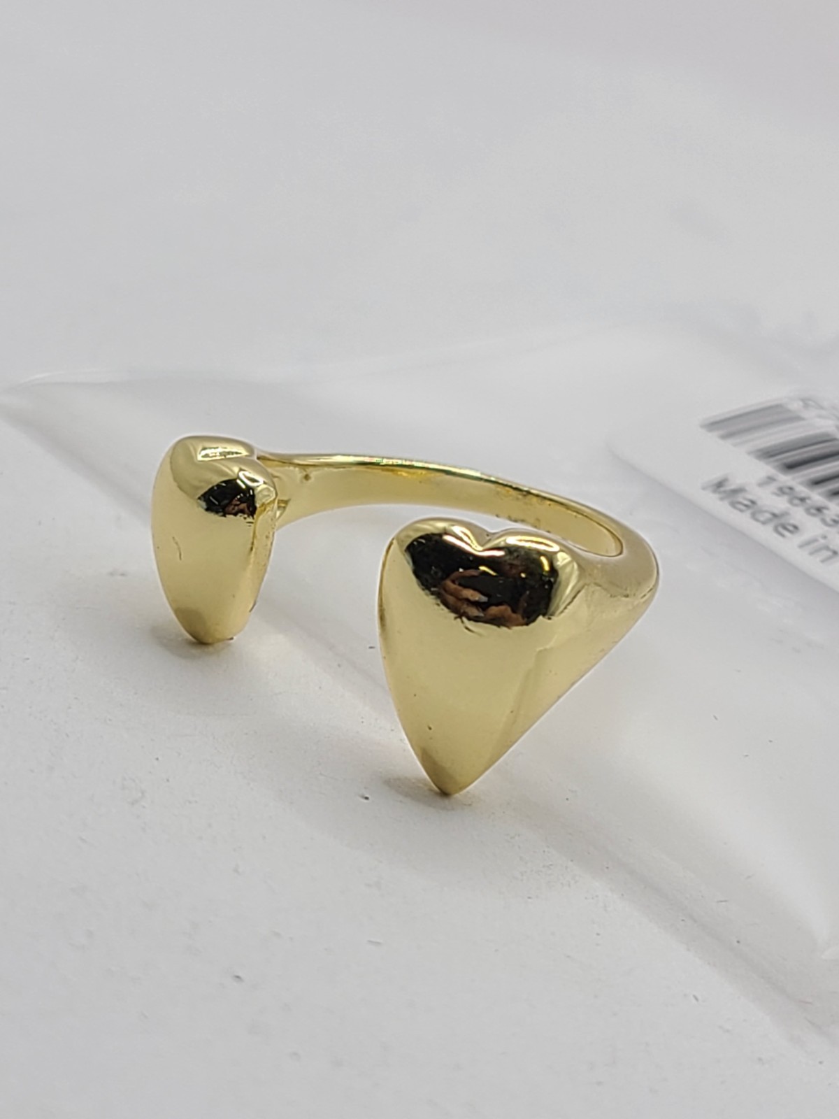 Adina Eden Solid Double Graduated Heart Adjustable Ring 14k Gold Plated
