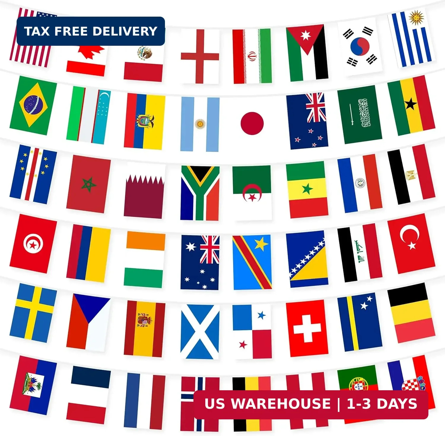 2026 International Soccer Decorations 48 Countries String Flags Banner, Global F