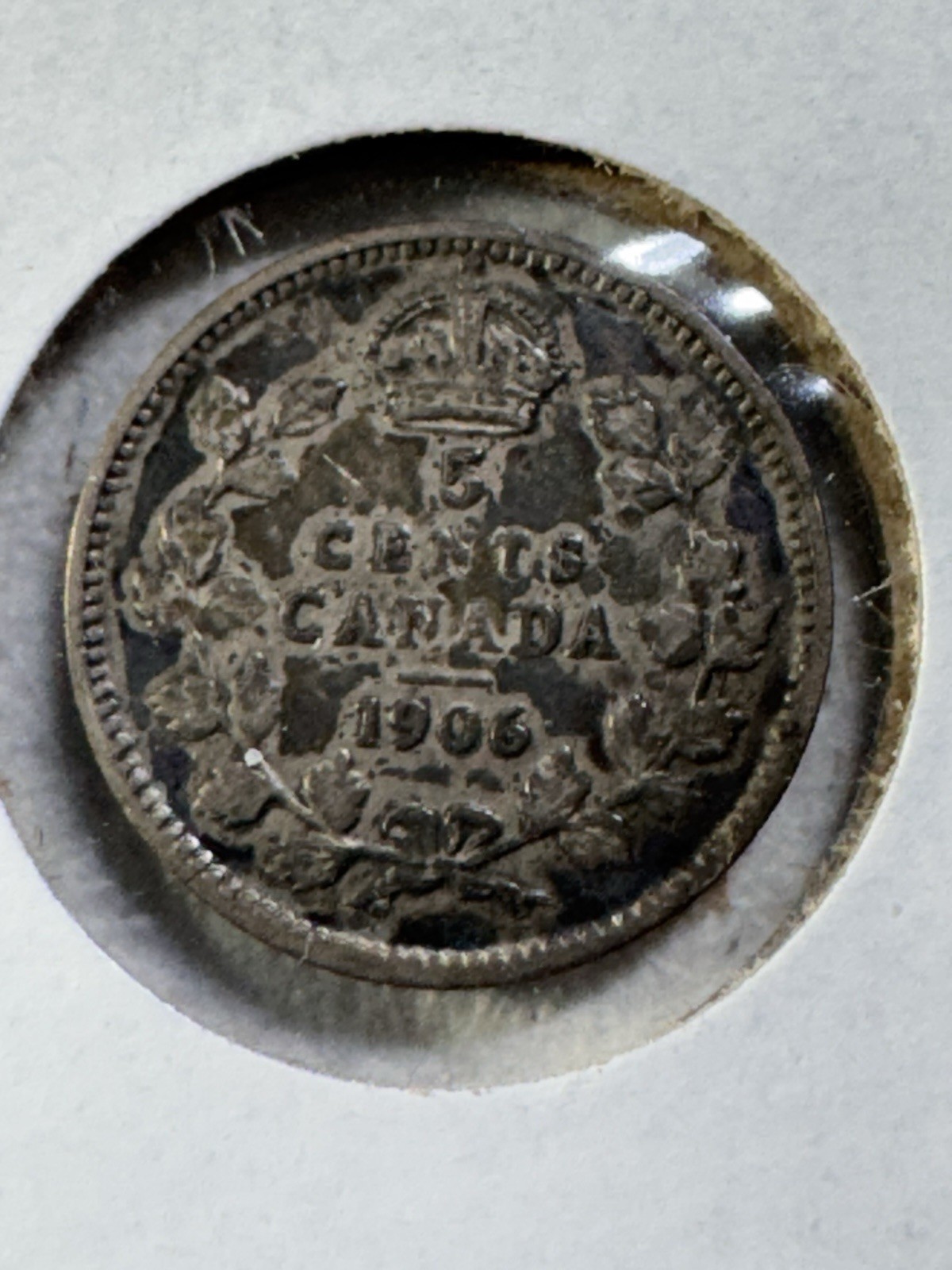 1906 Canada 5 Cents Small Silver Coin Cleaned