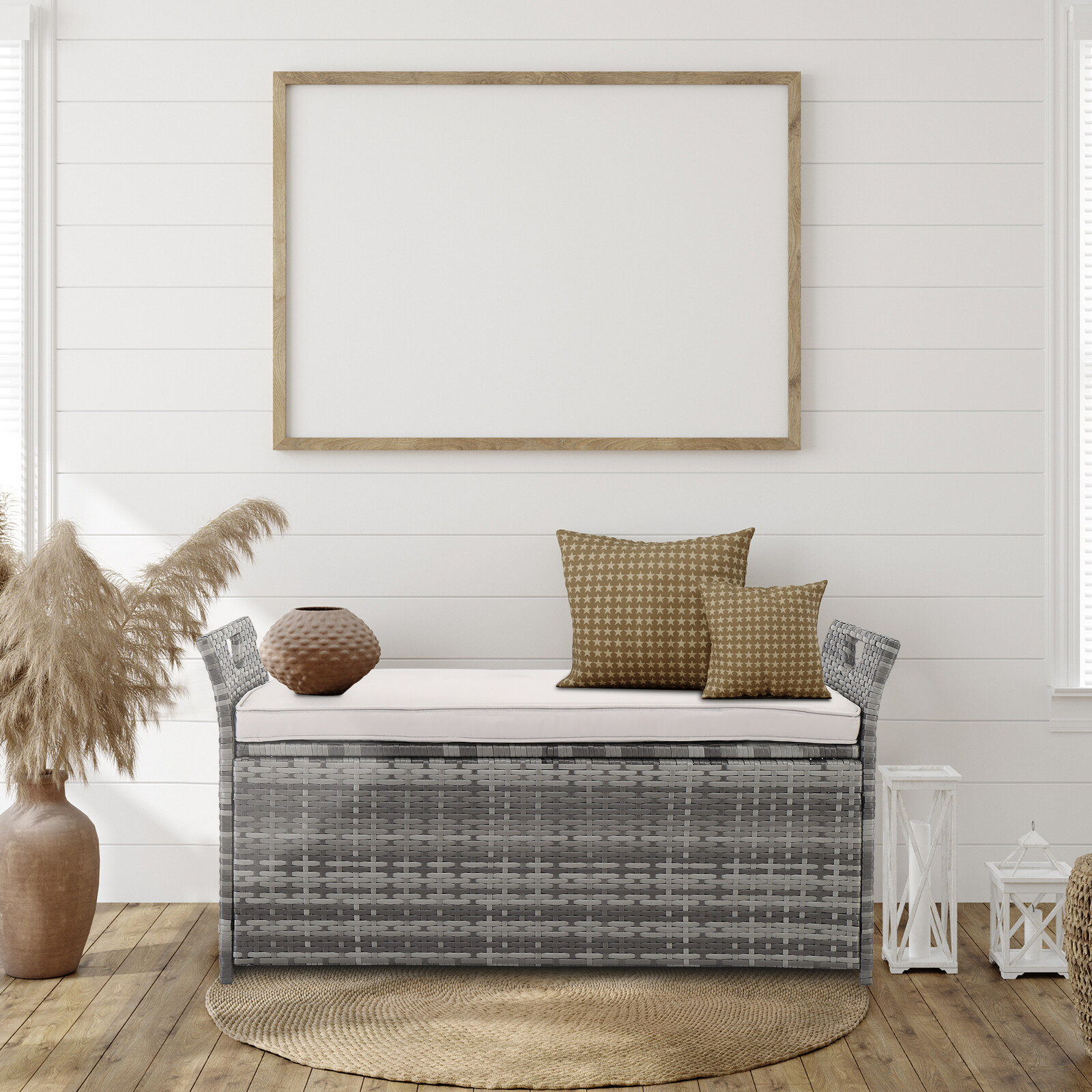 Iron Can Accommodate Gray Gradient Footstool Locker Rattan Locker Beige Mat