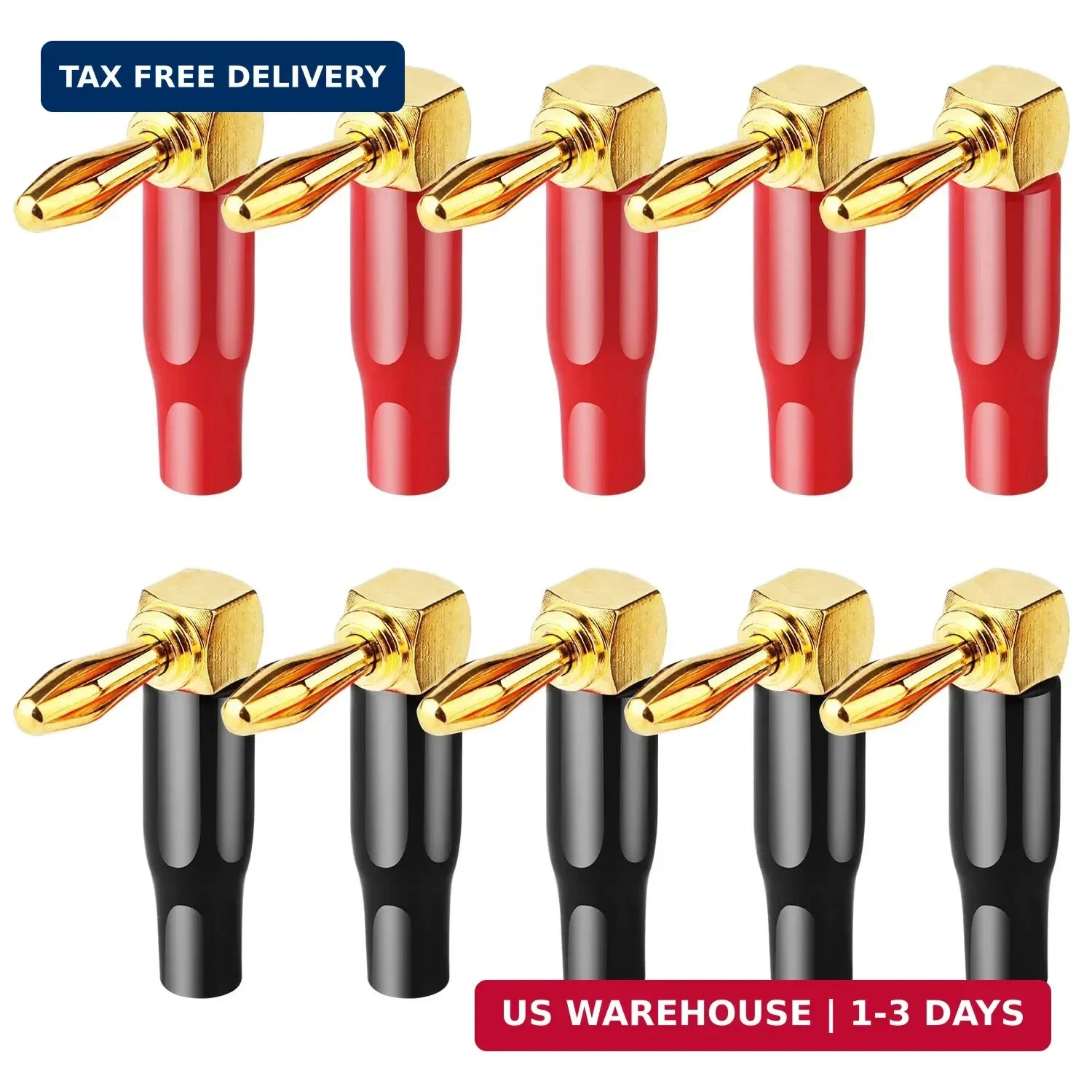 HRLORKC 10pcs Right Angle Banana Plugs - 4mm/0.16" 90 Degree Speaker Connector (