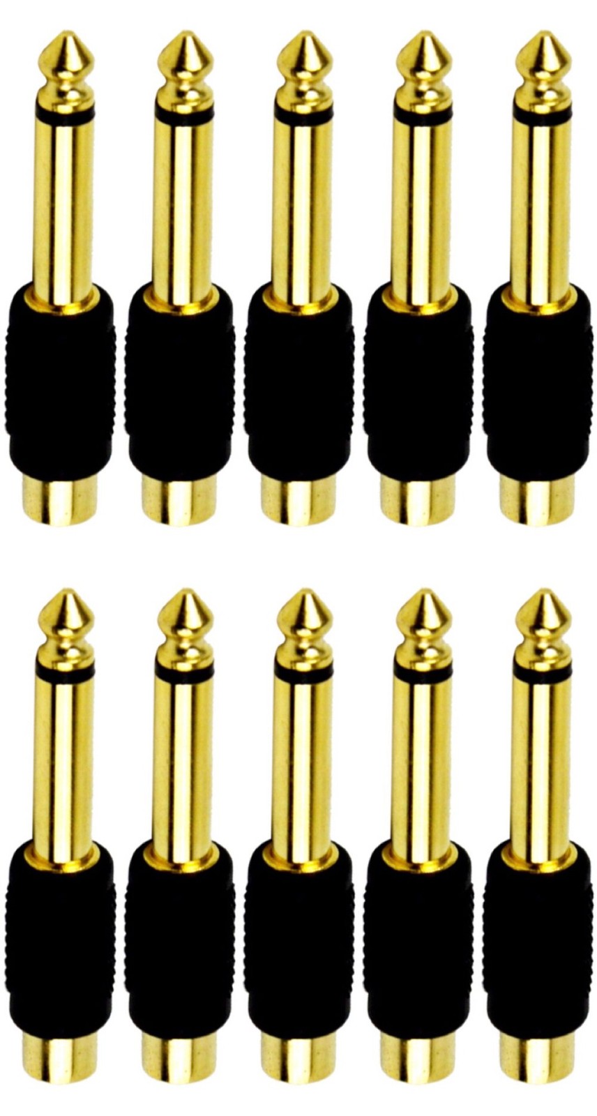 CESS 6.35mm 1/4 Inch TS #620: Mono Male to RCA Female,10-Pack, Gold