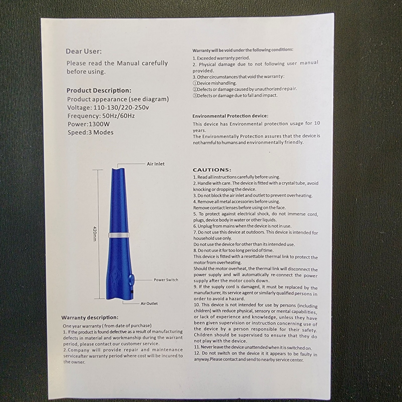 Terahertz Blower BIG BLUE PRO MAX 1300 W Quantum Blue Light Wand Therapy Device