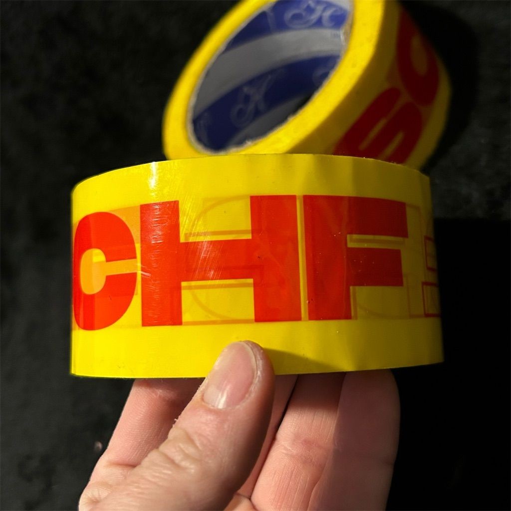 MSCHF Yellow Decorative Tape with Bold Red Lettering - 2 Rolls Set