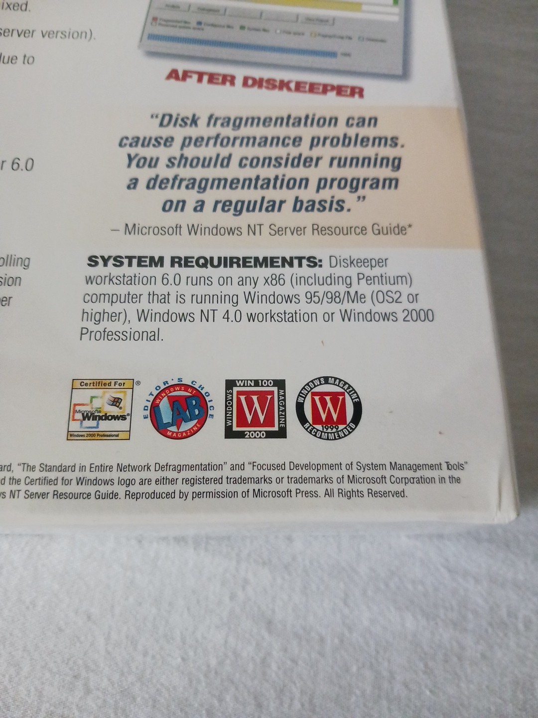 NEW SEALED Executive Software Workstation Diskeeper 6.0 Windows 95/98/ME/NT/2000