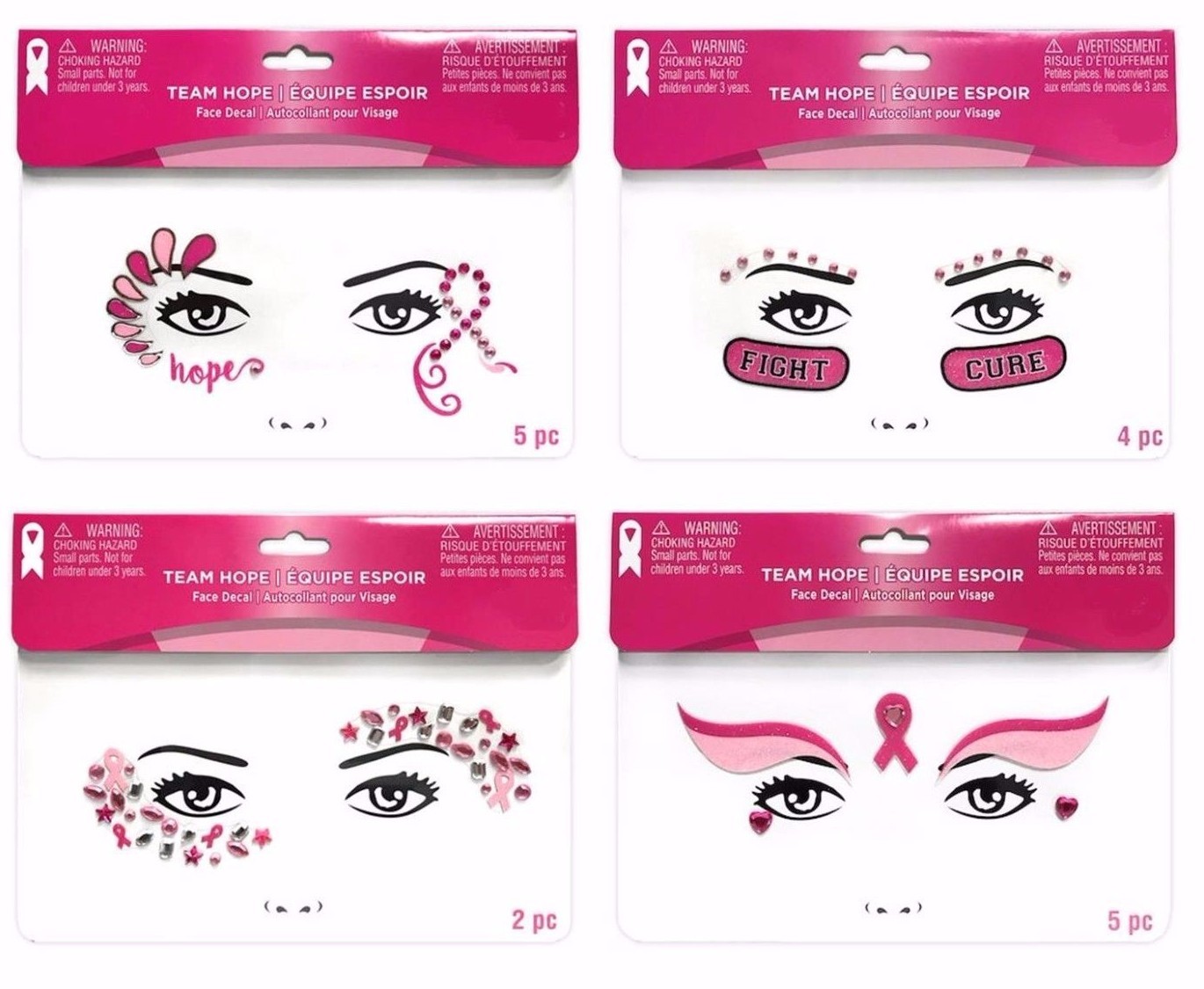BREAST CANCER AWARENESS Adhesive Face Decals - 1 pk