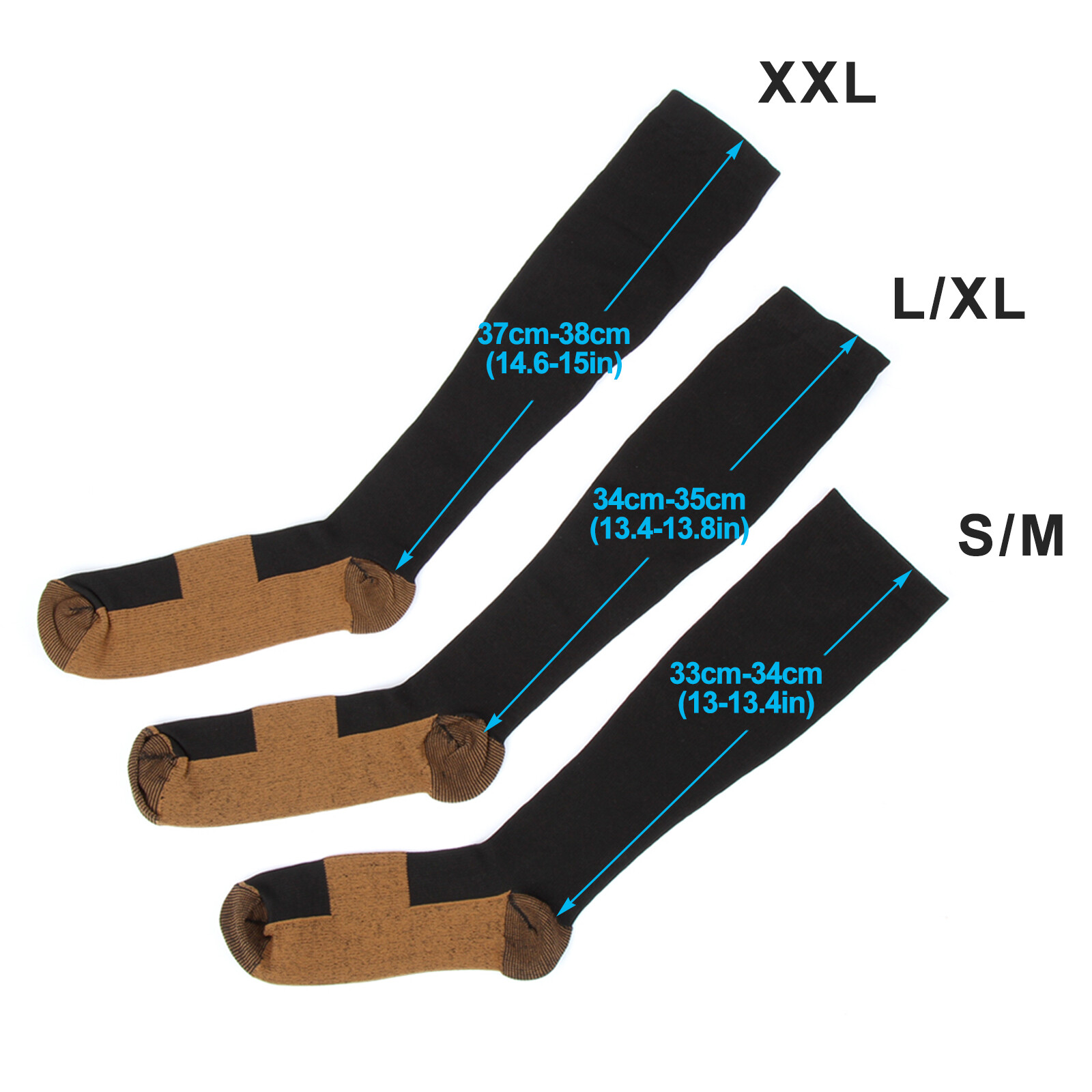 Wholesale Copper Compression Socks 20-30mmHg Graduated Support Mens Womens XXL
