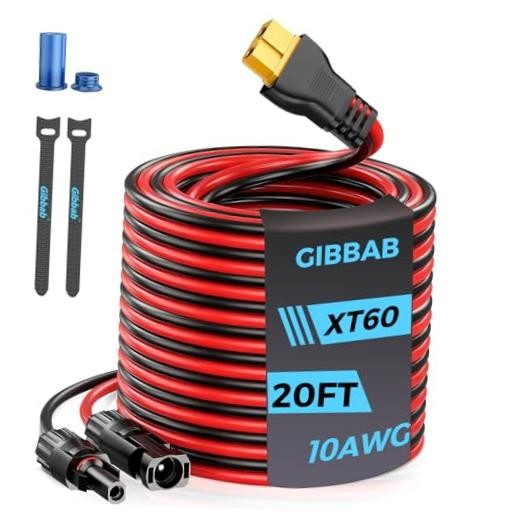 20FT 10AWG XT60 Solar Charging Cable,  Solar Panel 20FT-10AWG Black & Red