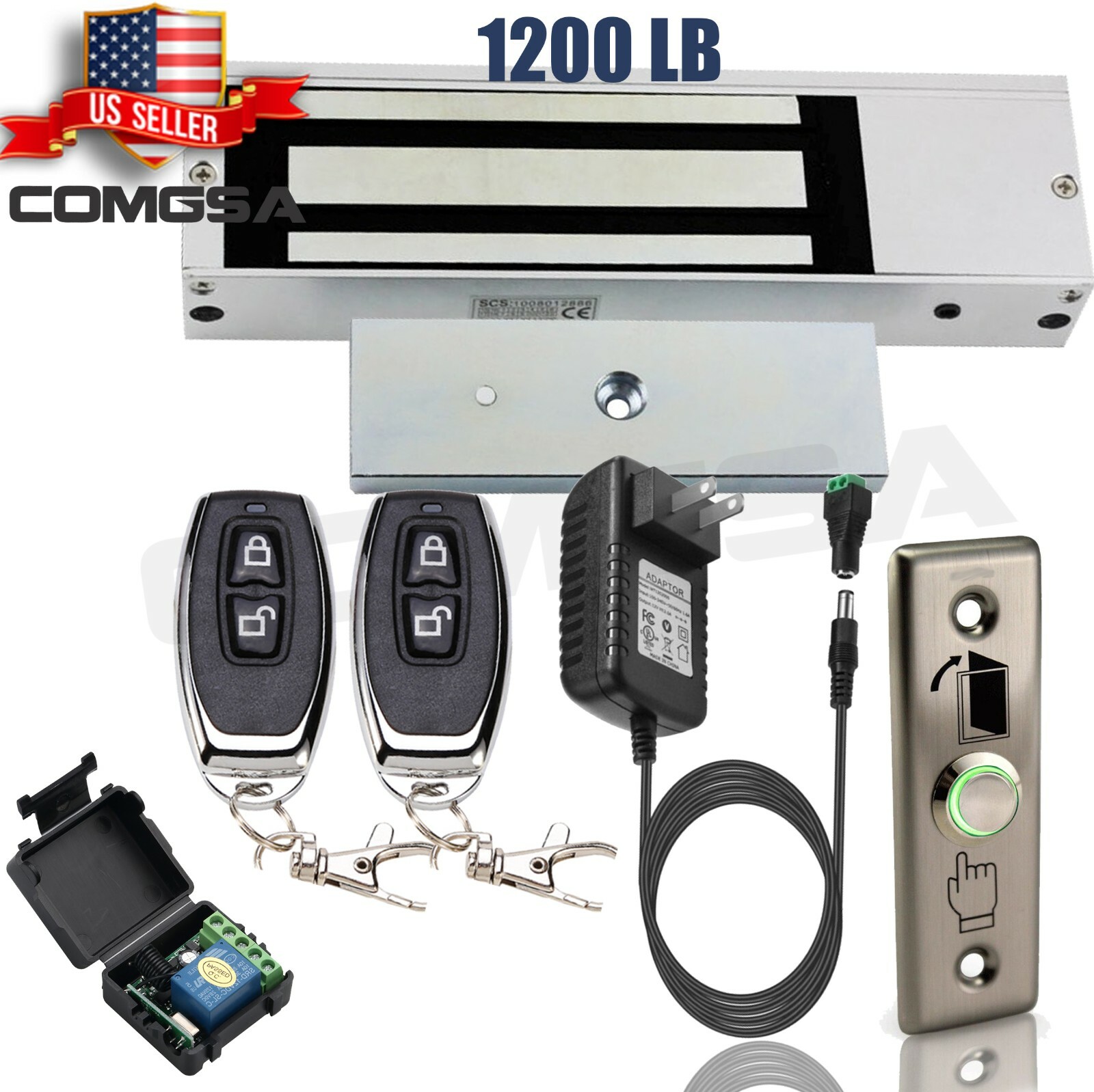 Door entry Access Control System, Electric Magnetic Lock 1200lb 500kg, 2 Remote