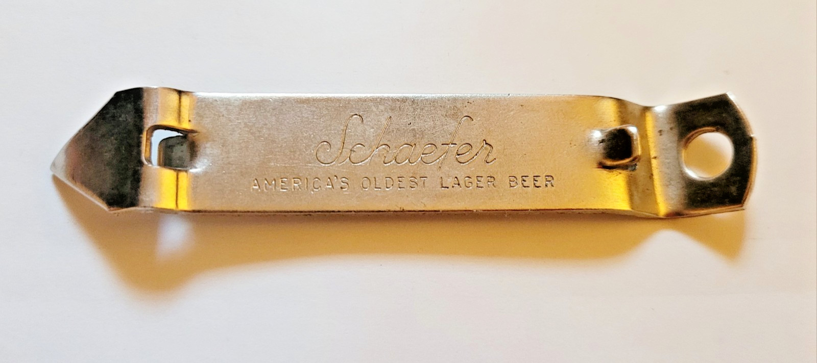 Schafer Lager Beer Bottle Can Opener Vintage Metal 3 3/4 in x 3/4 in Free Shipp
