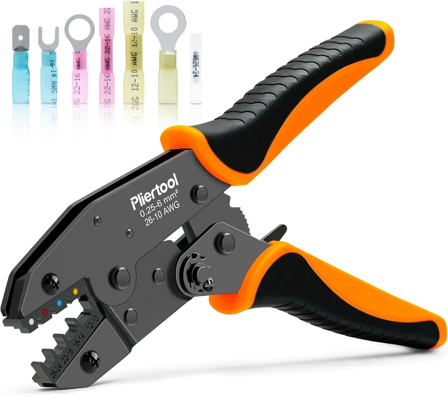 Pliertool Ratcheting Crimping Tool for AWG 26-10 Heat Shrink Connectors, Orange