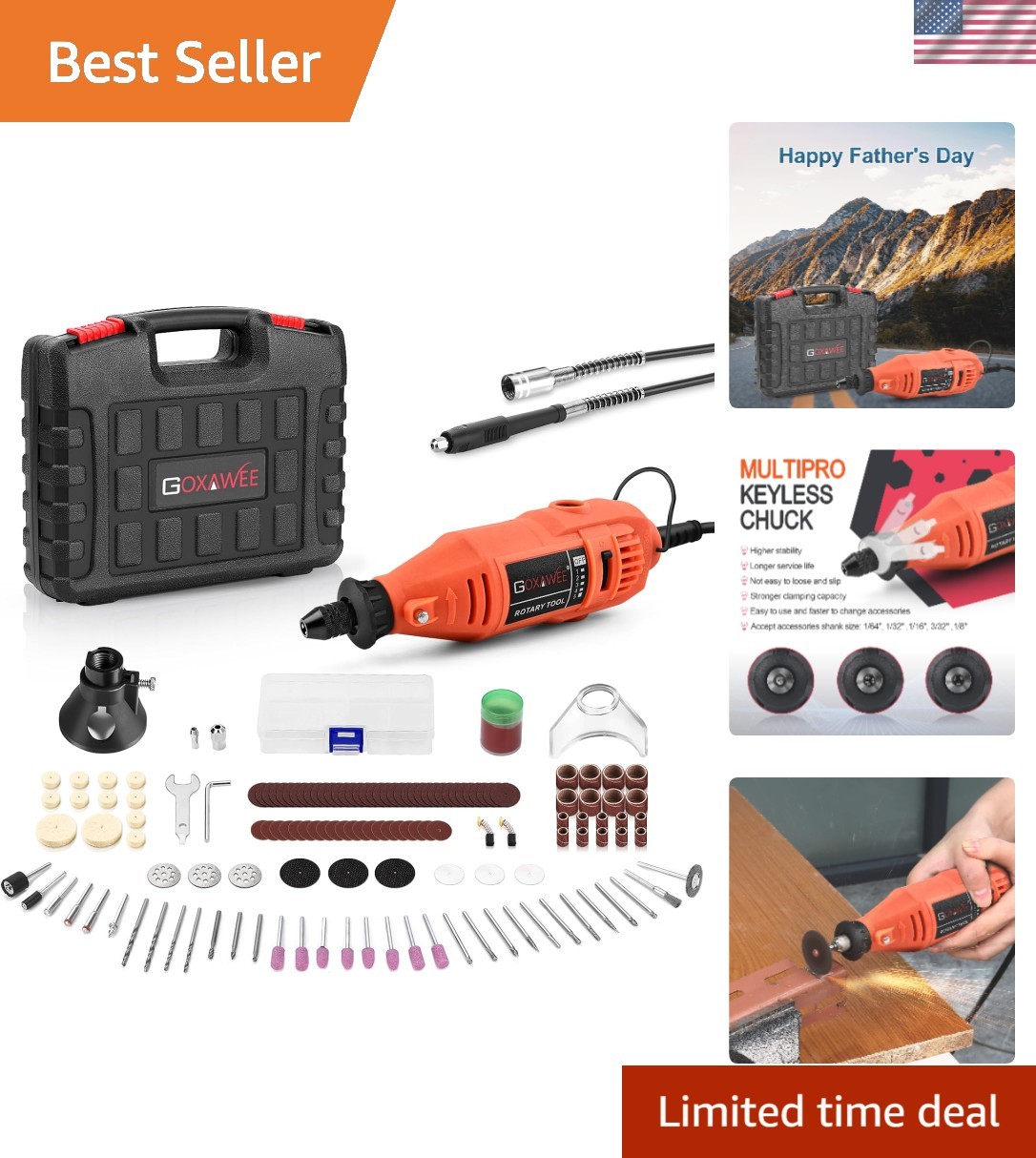 Compact Electric Rotary Tool Kit with Keyless Chuck for Precision Crafting