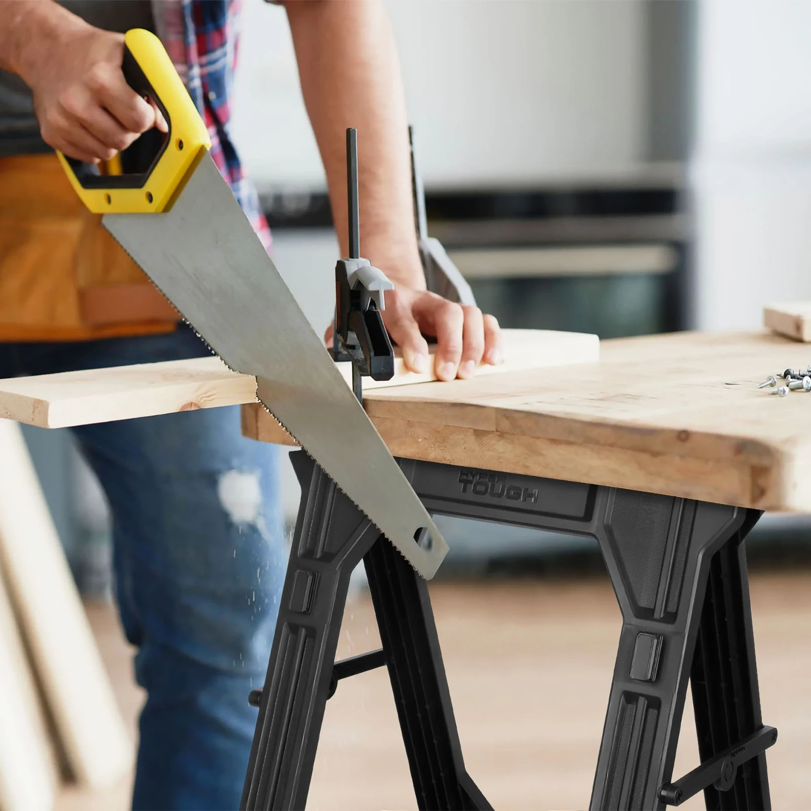 Hyper Tough Hyper Stack 350 lb Capacity Foldable Polypropylene Sawhorse, 31"