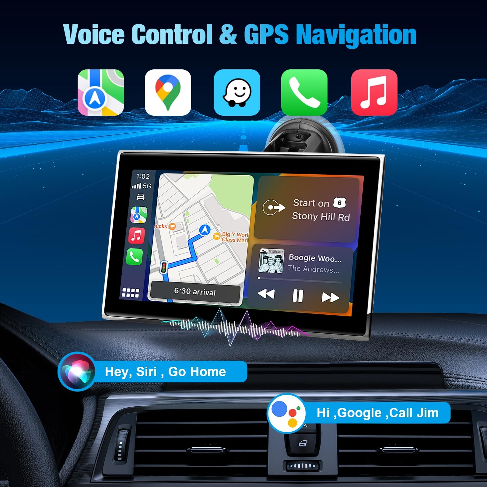 Carplay Screen for Car，7" Portable Wireless Carplay & Android Auto HD