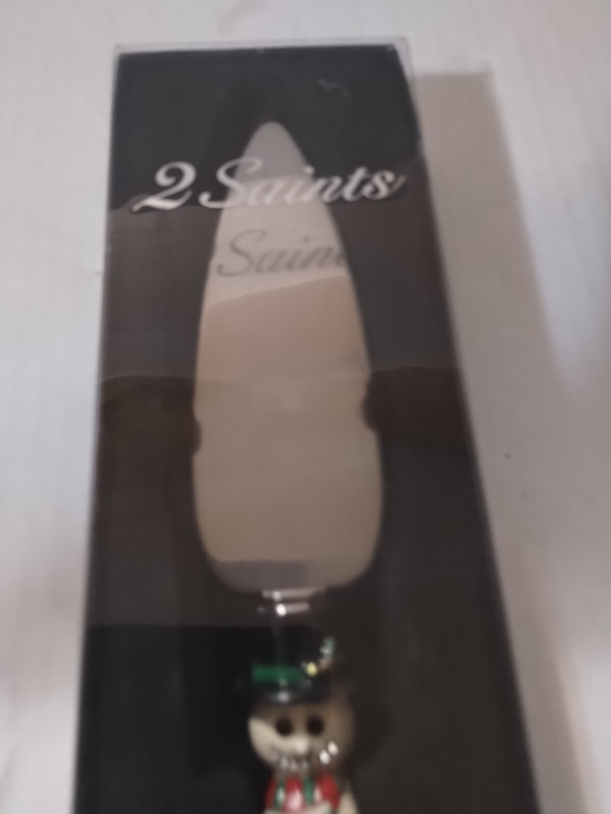 2 Saints Christmas Cake Knife with Rhinestones Snowman Shaped Handle