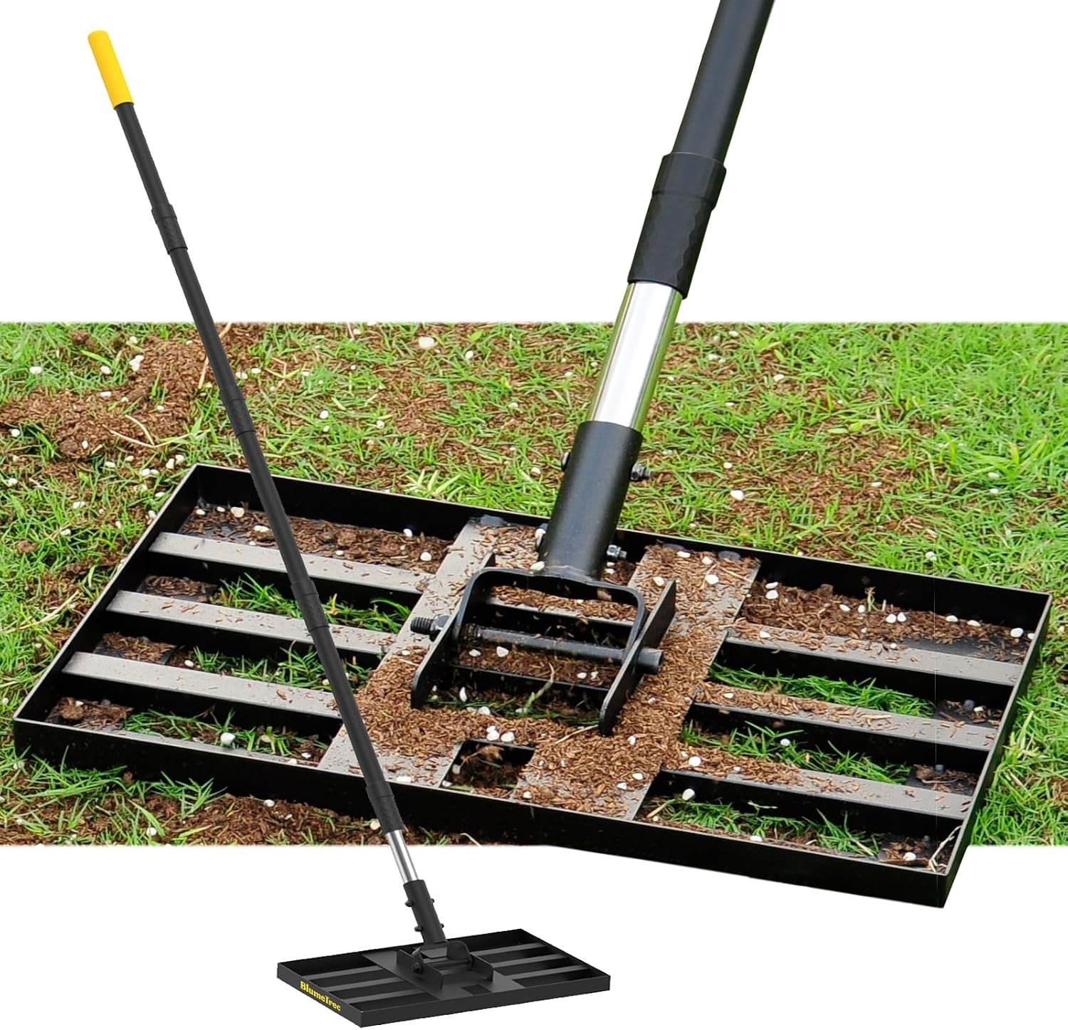 Lawn Leveling Rake 17"x10" Heavy Duty Sand Leveling Tool W/ 6.7FT Stainless