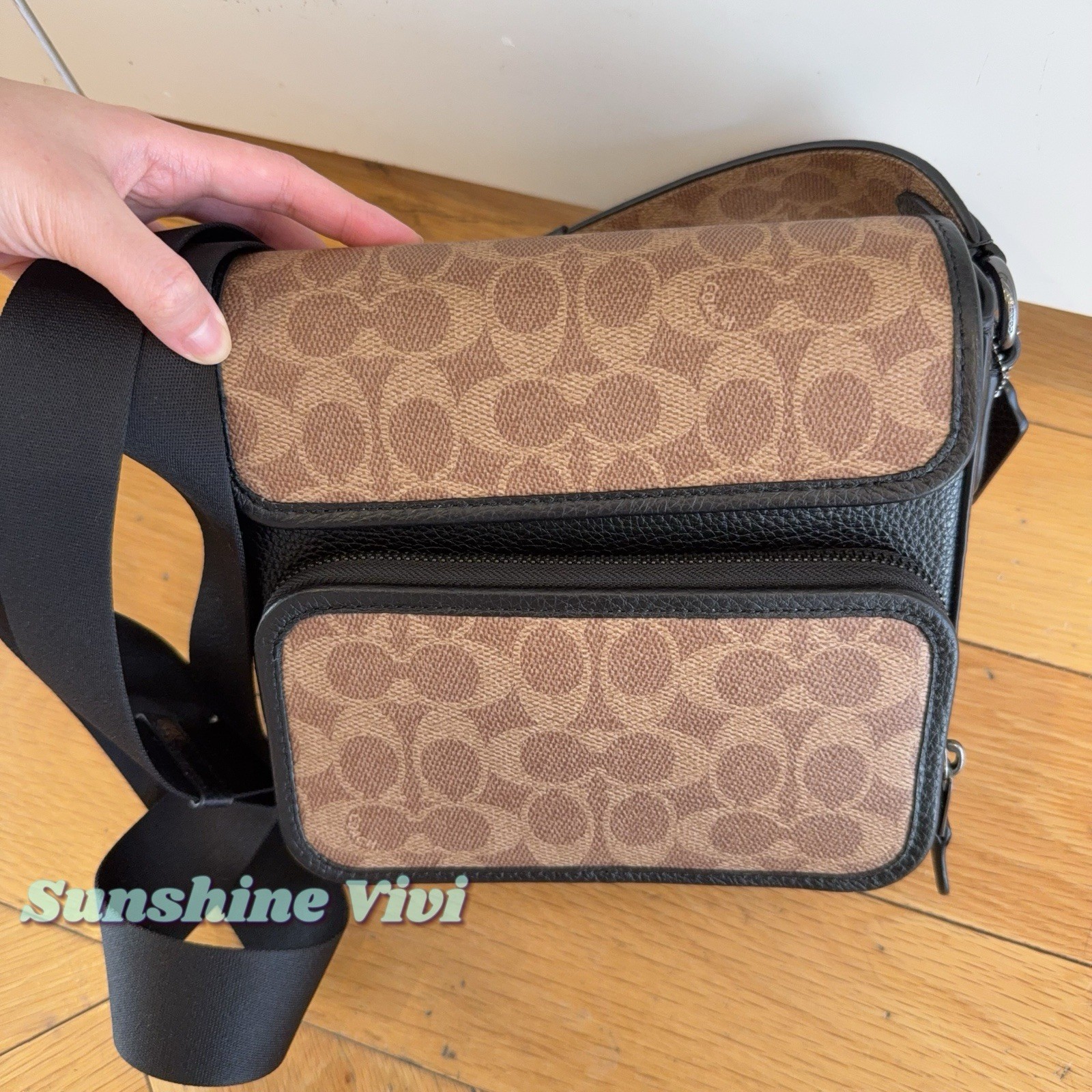 NWT Coach CZ396 Sullivan Flap Crossbody Bag Signature Canvas Gunmetal/Tan/Black