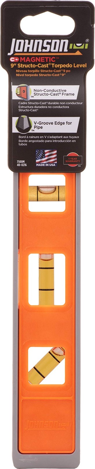Johnson Level & Tool 7500M Magnetic Structo-Cast Torpedo Level, Yellow,orange