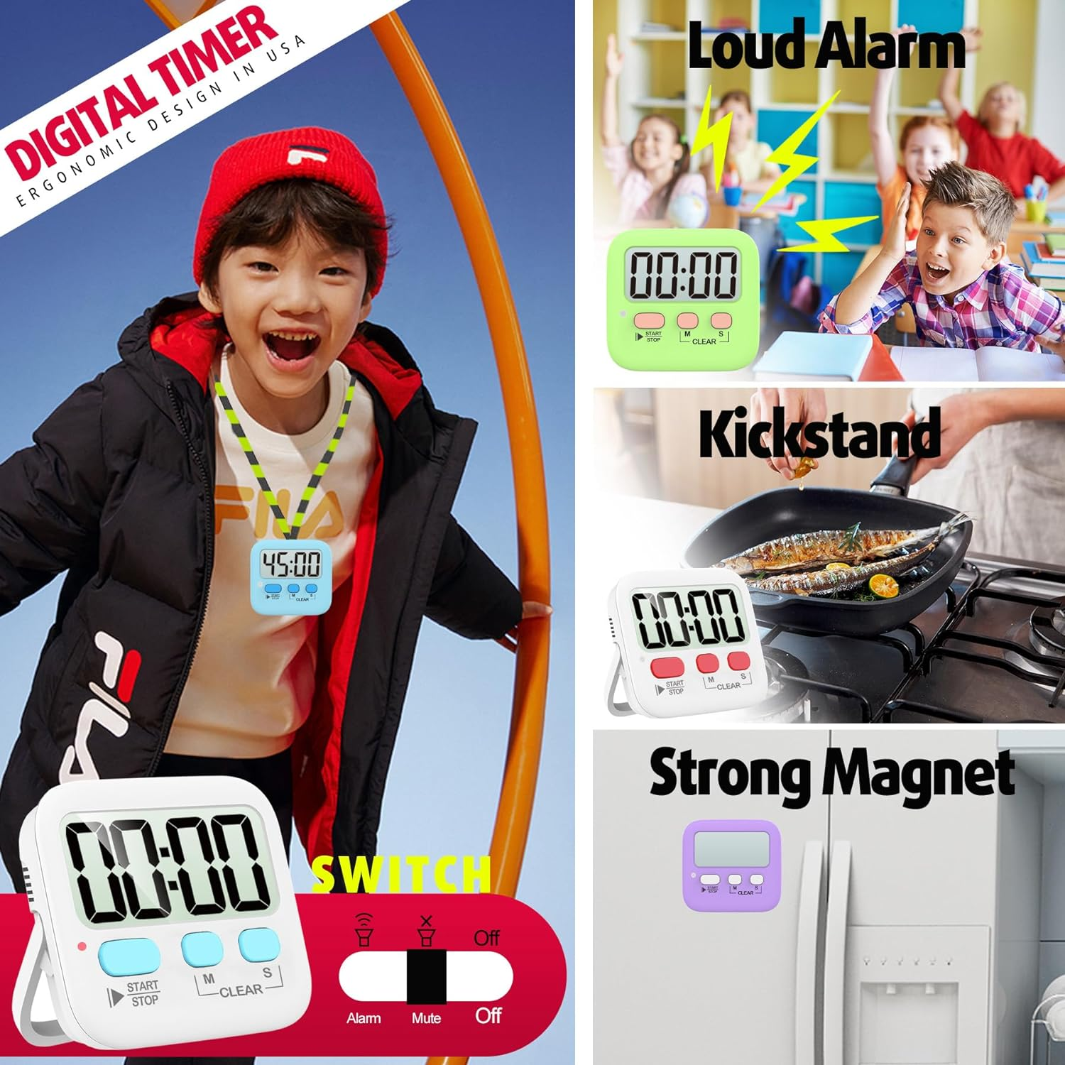Antonki Timer, Timer for Kids, Kitchen Timers, Digital Timer for Cooking, Egg