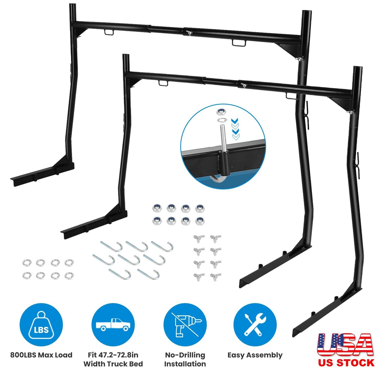 1Pair Extendable Truck Ladder Rack Non-Drilling Pick-up Bed Utility Adjustable T