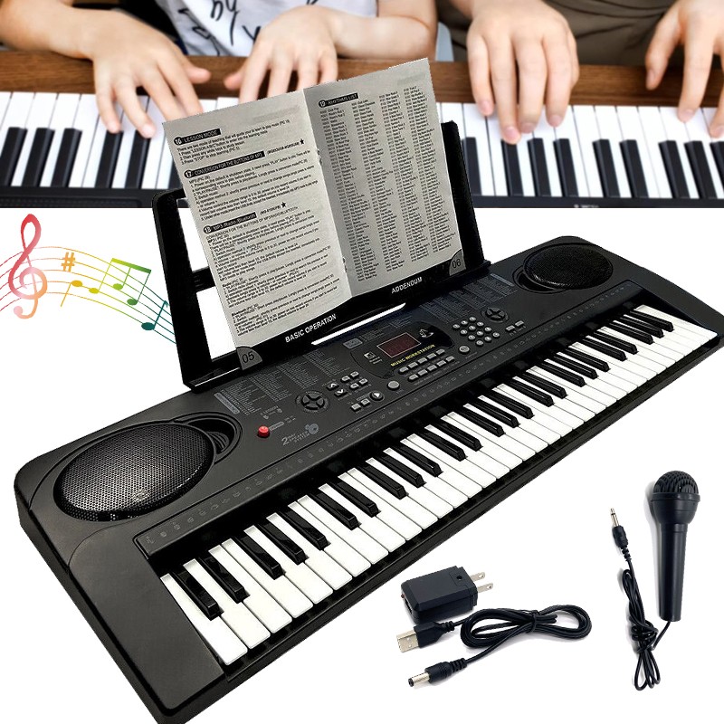 61 Key Electric Digital Piano Kids Beginner Portable Music LCD Display Mic Stand