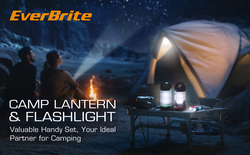 EverBrite 2 Mini Camp Lantern 2 Mini Flashlights with 7 Pcs portable Stickers