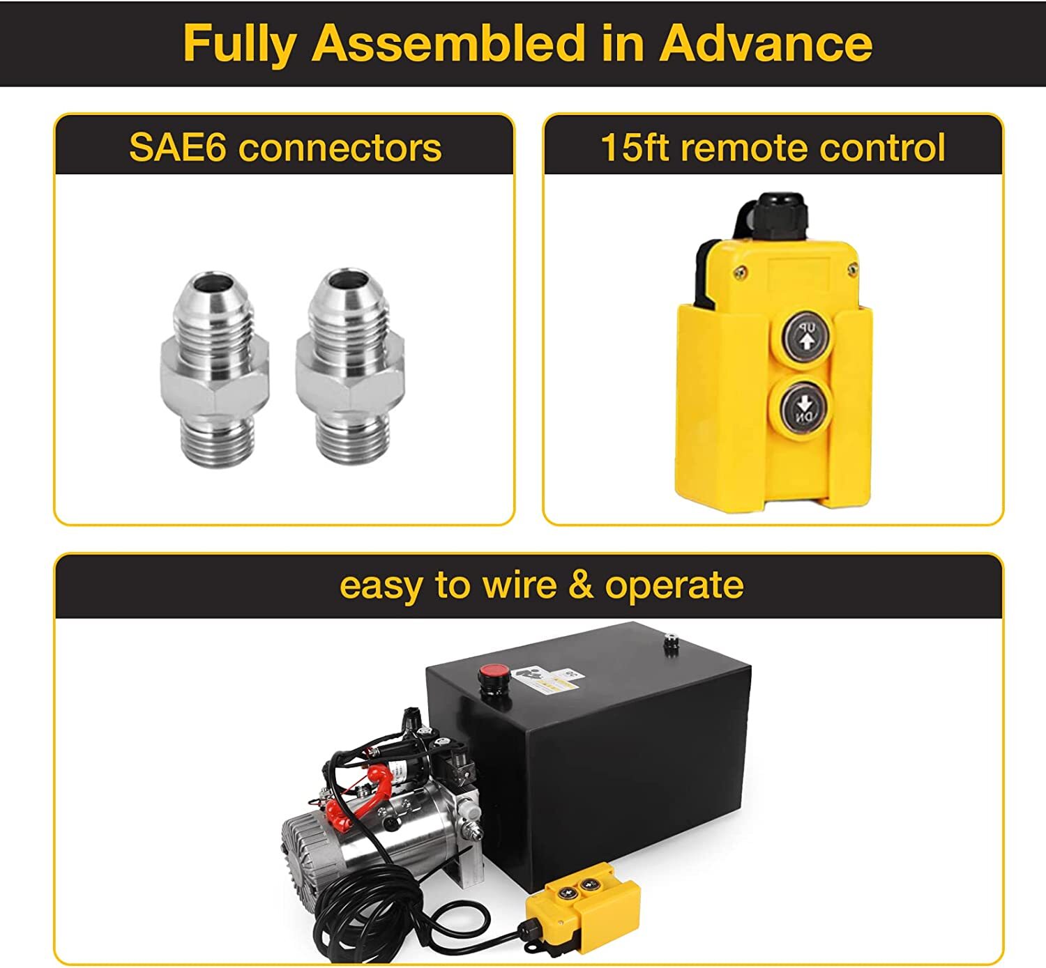 Double Acting Hydraulic Pump 20 Quart DC 12V Dump Trailer Pump Power Unit Pack