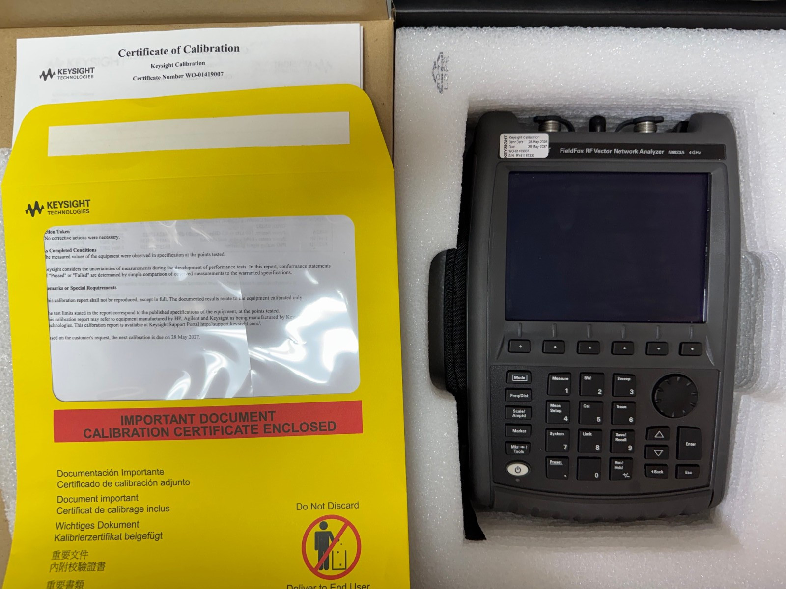 Keysight / Agilent 4GHZ Fieldfox RF vector network analyzer - OEM CALIBRATED!