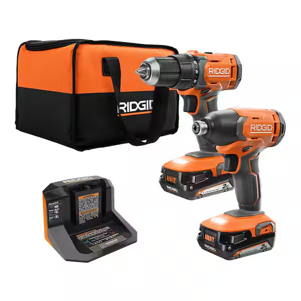 Ridgid 18V Drill Driver & Impact Driver W/ Charger & Two 2 Ah Batteries
