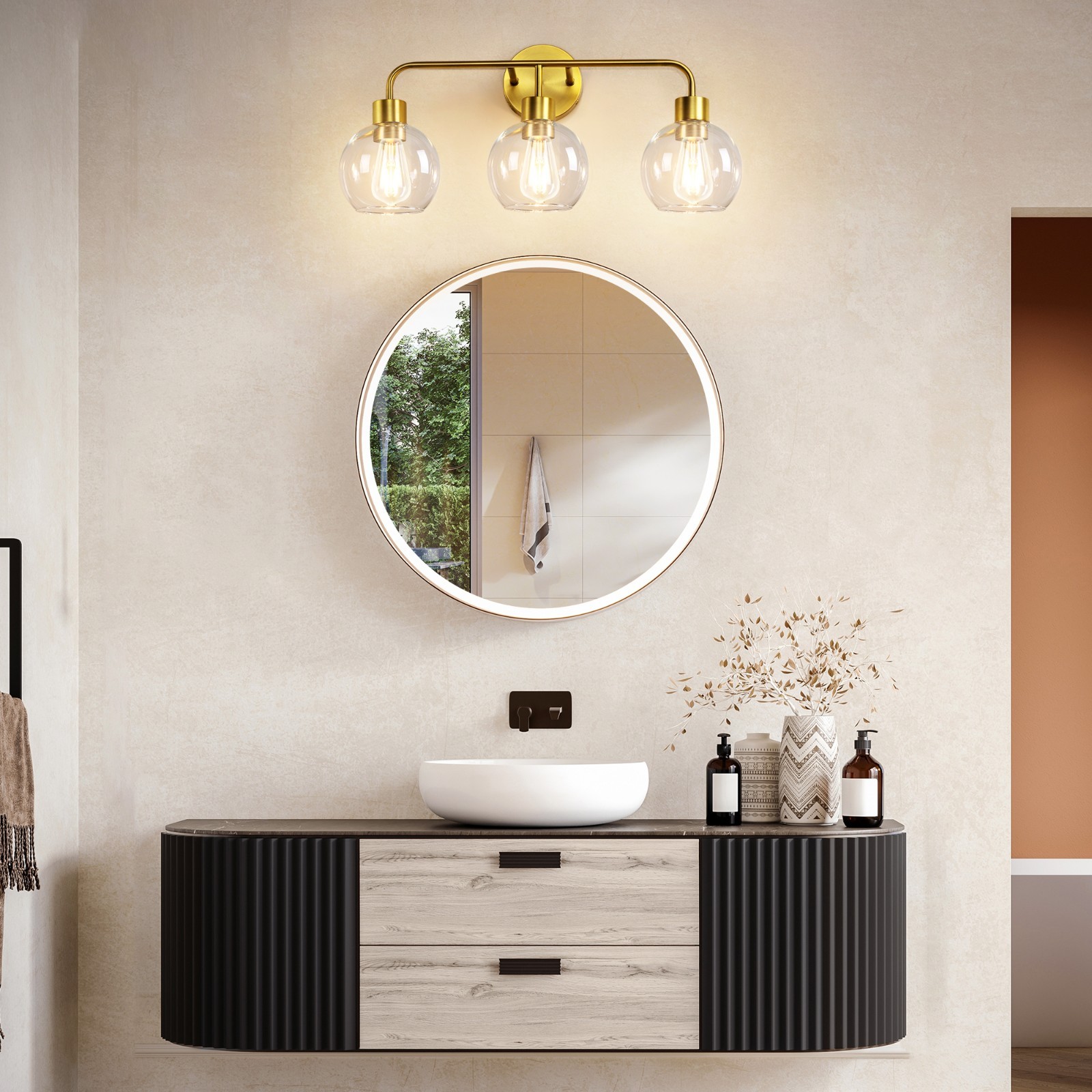 EDISHINE 3-Light Dimmable Vanity Light,With all the mounting hardware, dimmable