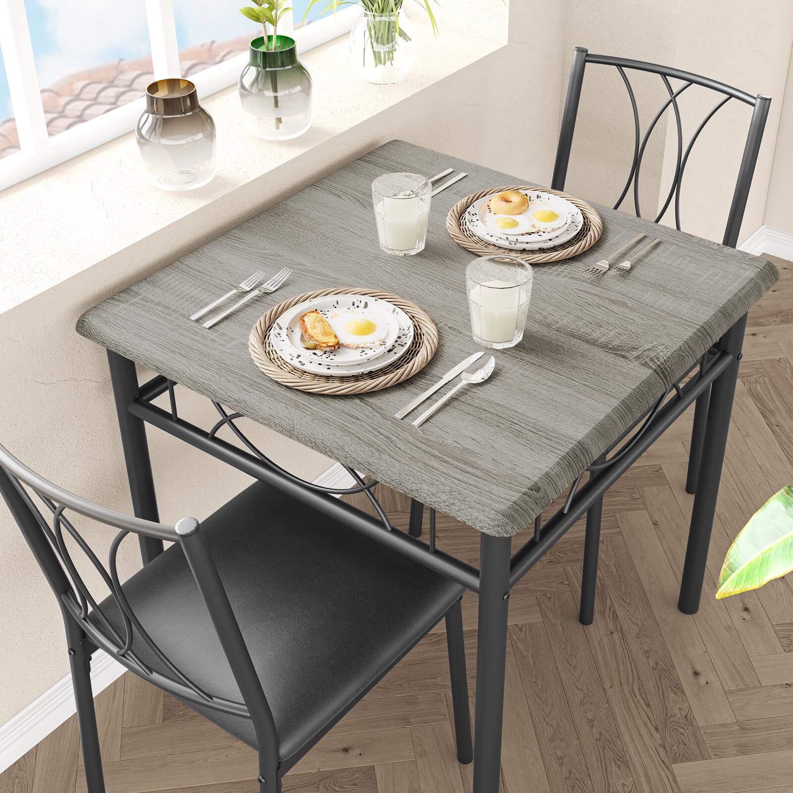 3Pcs Dining Table Chair Set for Small Spaces Kitchen Table w/2 Upholstered Chair