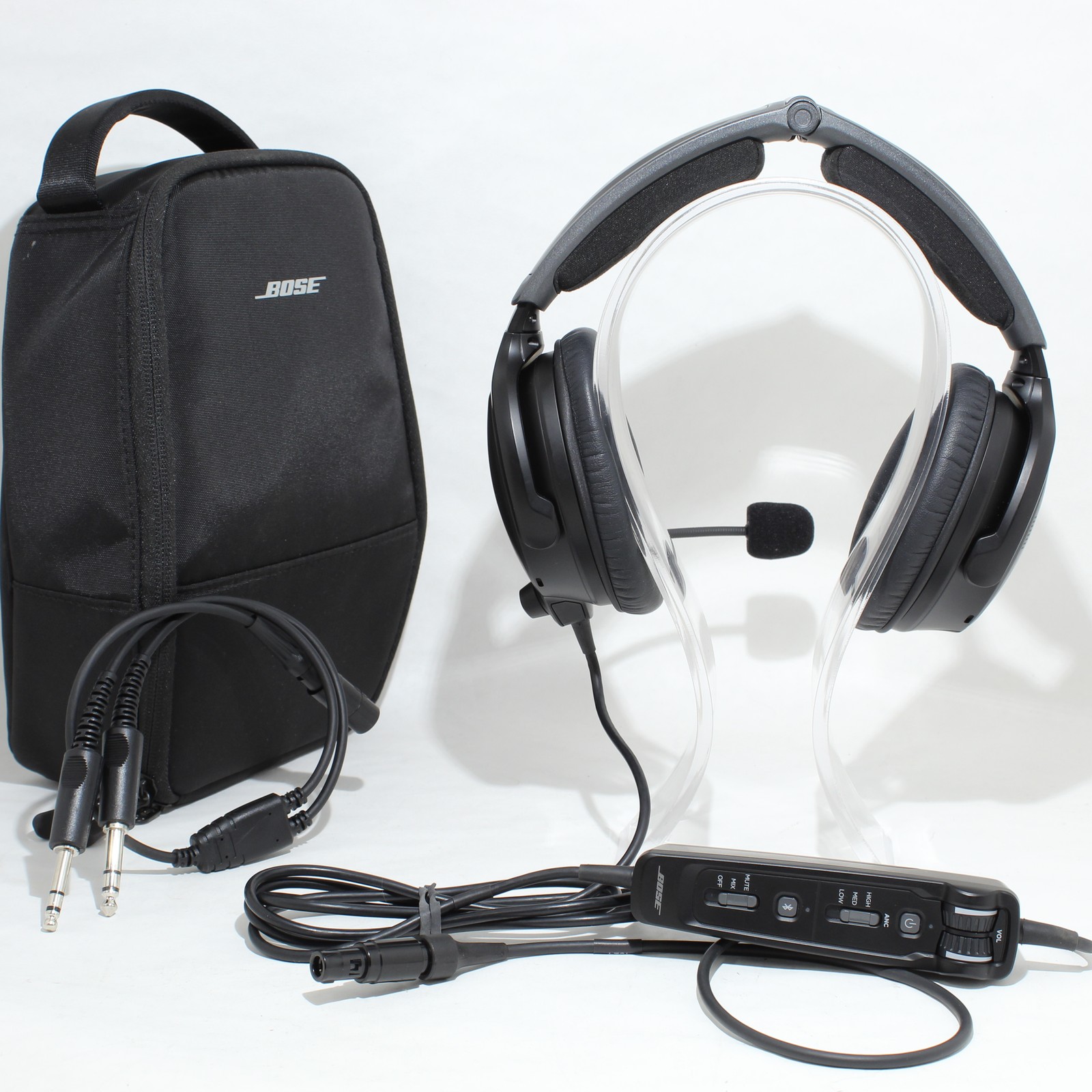 Very Good Bose A30 Bluetooth Headset ANR 6-Pin LEMO w/ Dual Plug Adapter BUNDLE