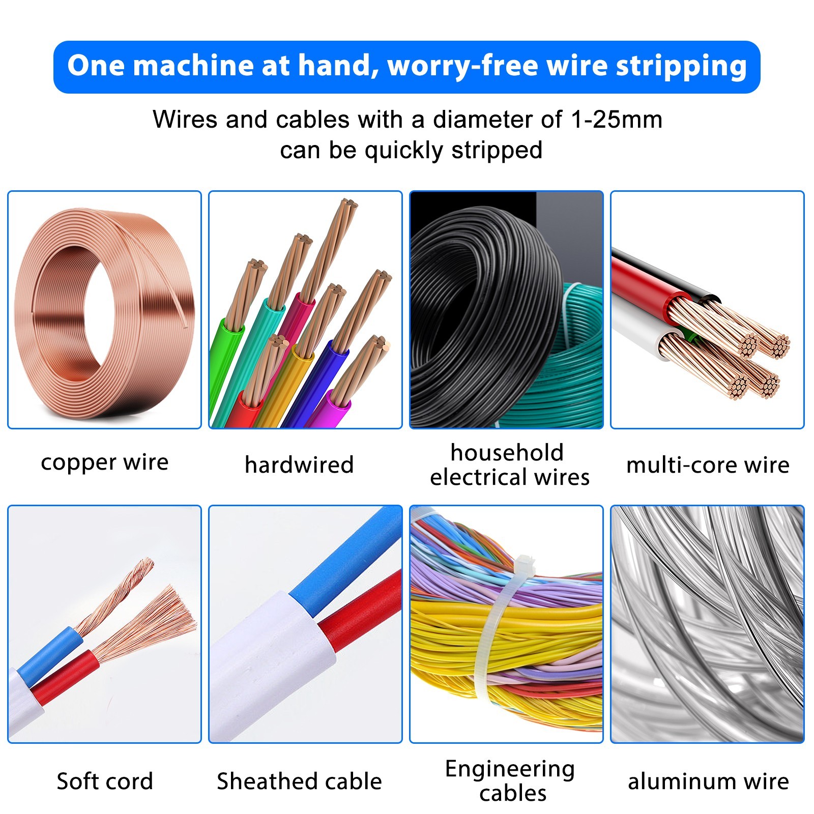 Manual Electric Wire Stripping Machine Portable Copper Cable Stripper 1mm-25mm