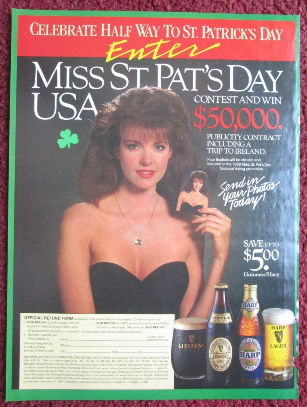 1987 GUINESS & HARP Irish Beer Print Ad ~ Miss St. Patrick's Day Contest Rules