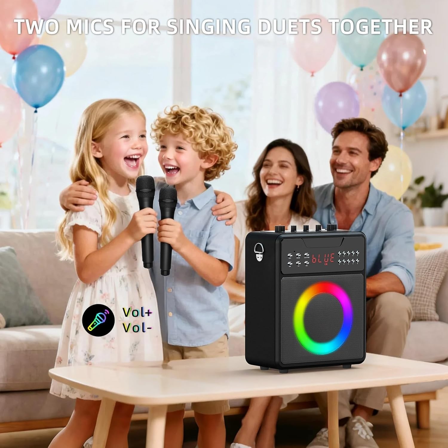 Karaoke Machine with 2 Wireless Microphones,Portable Bluetooth 5.1 Speaker Light