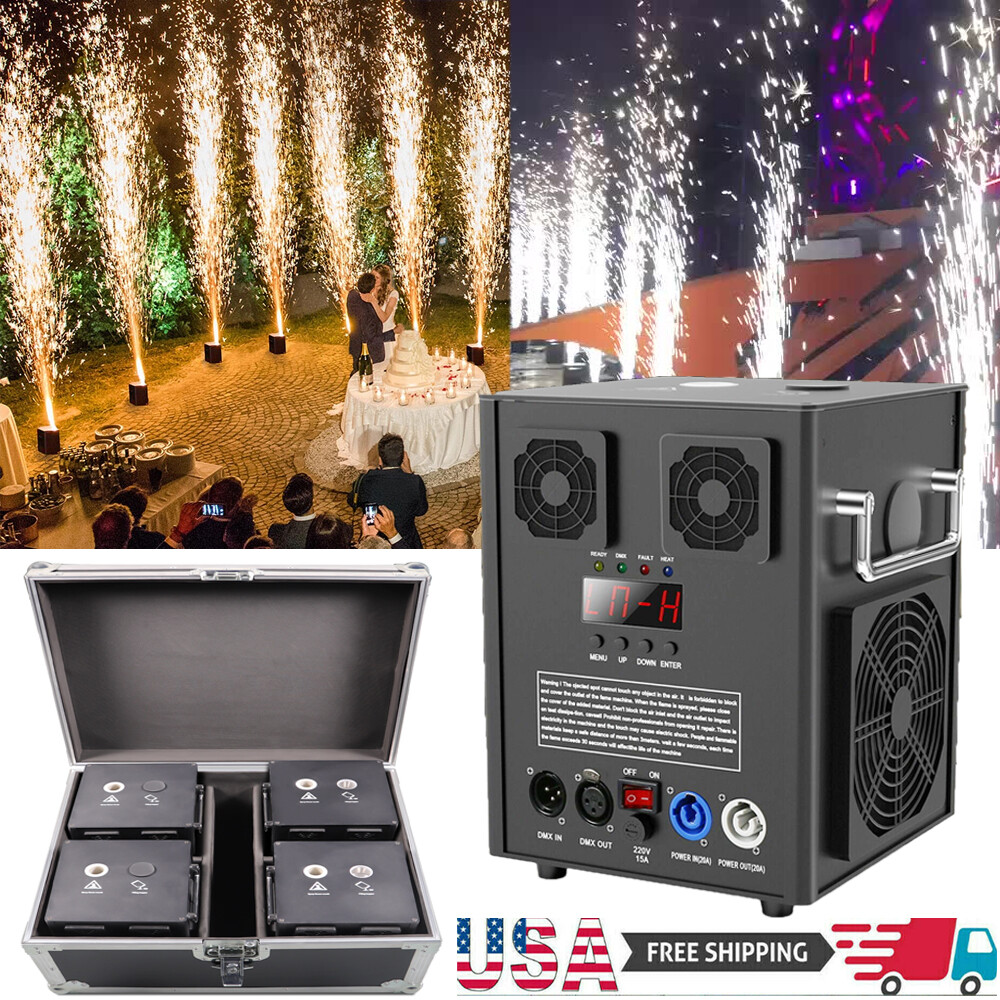 4x 700W Cold Spark Machine Firework Stage Effect Machine DJ Wedding &Flight Case