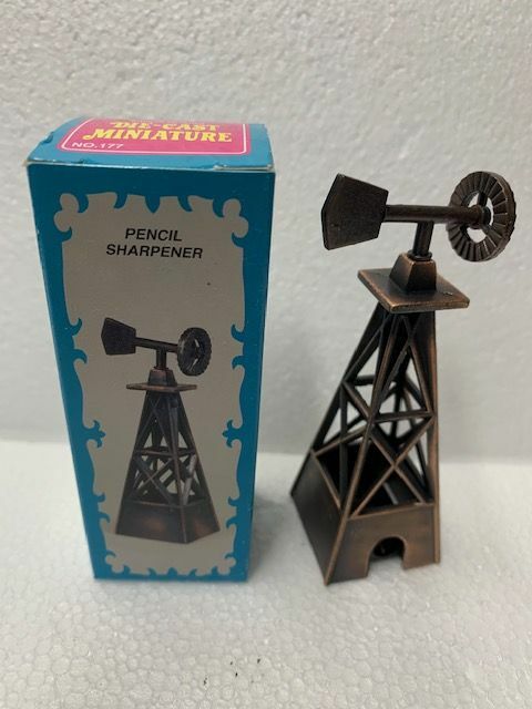 WINDMILL BRONZE DIE CAST METAL COLLECTIBLE PENCIL SHARPENER NEW / BOX